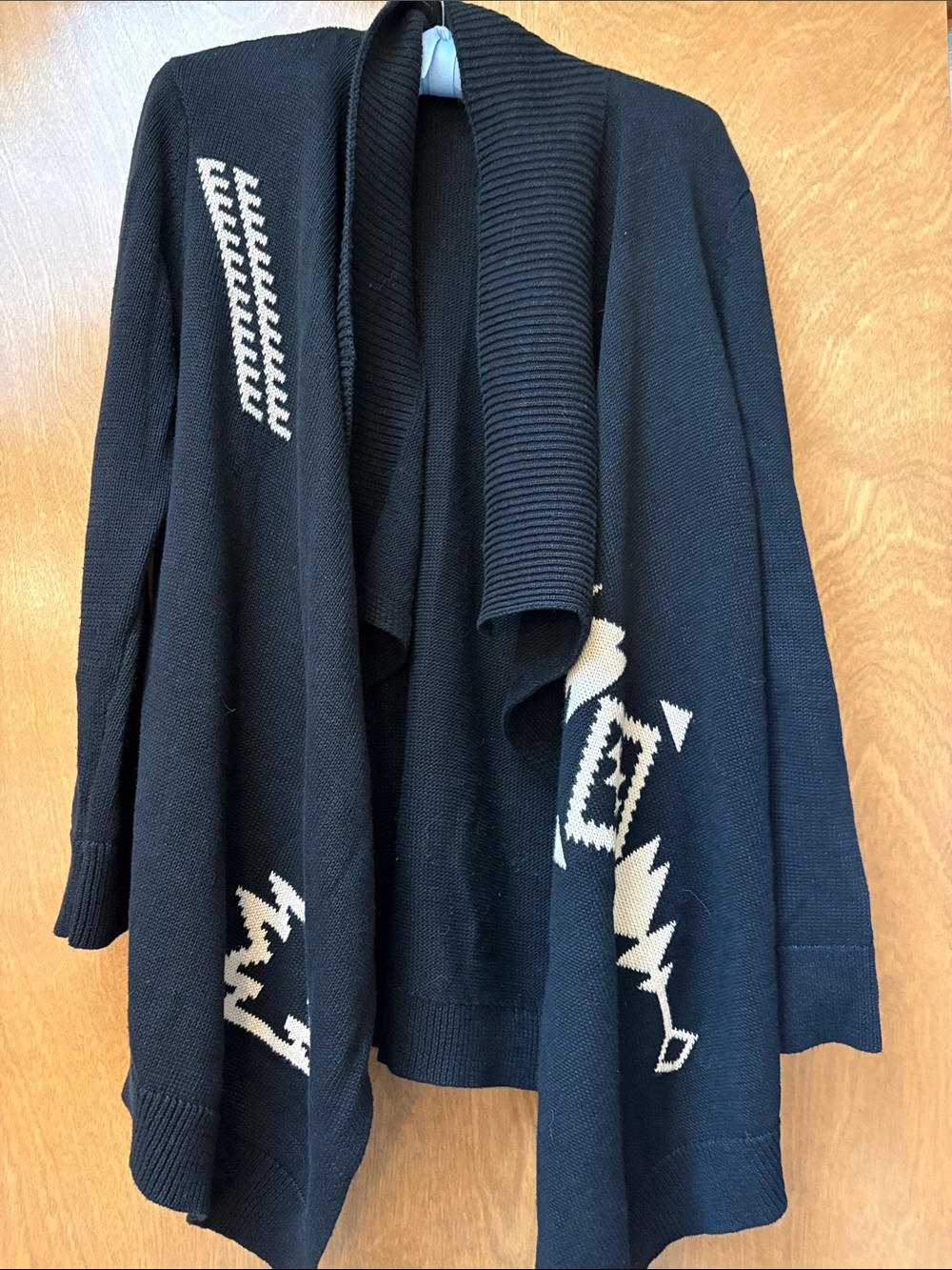 Ralph Lauren Black Open-Front Shawl Cardigan with Cream Western motif